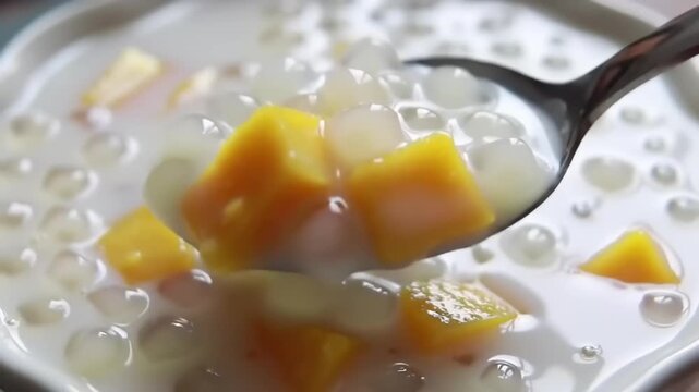 Mango dessert with tapioca pearls