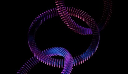 Black 3D background featuring glass chromatic cube block shapes render with abstract crystal pattern, neon light holographic gradient, and blue purple caustic effect. 3D illustration