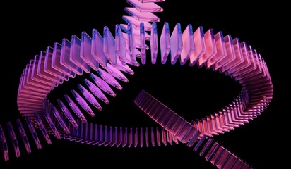 3D illustration showing black 3D background, neon light holographic gradient, abstract crystal pattern, blue purple caustic effect, and glass chromatic cube block shapes render