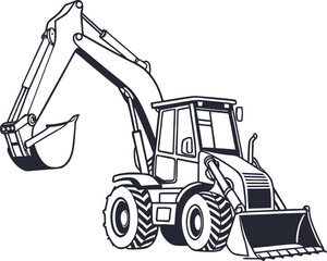Excavator Vector Icon, Heavy Construction Machinery Icons Set in Black and Orange, Editable Stroke, Vector Illustration Construction Machinery, Construction Equipment Icons Set Editable Stroke  © RazuArts
