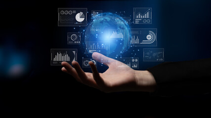 Real-time global data analytics dashboard visualizing insights from interconnected systems for decision-making, business analytics, and digital transformation Latch