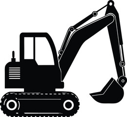 Excavator Vector Icon, Heavy Construction Machinery Icons Set in Black and Orange, Editable Stroke, Vector Illustration Construction Machinery, Construction Equipment Icons Set Editable Stroke
