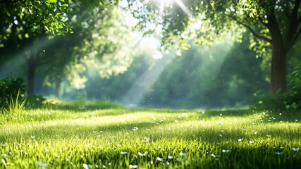 Cinematic Journey Through a Sunlit Meadow with Glowing Particles and White Butterflies. - Powered by Adobe