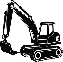 Excavator Vector Icon, Heavy Construction Machinery Icons Set in Black and Orange, Editable Stroke, Vector Illustration Construction Machinery, Construction Equipment Icons Set Editable Stroke
