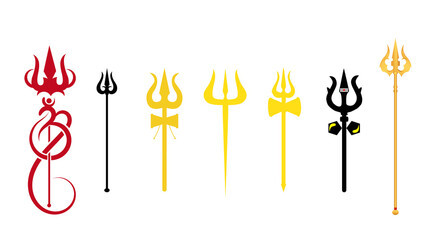 Vector illustration of Mahadev Trisul,  the sacred trident of Lord Shiva. Perfect for Hindu spiritual, devotional, and festival designs, including posters, greeting cards, digital artwork, 
