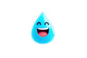 Happy Blue Water Drop Character Cartoon with Smiling Face on Transparent Background