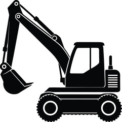 Excavator Vector Icon, Heavy Construction Machinery Icons Set in Black and Orange, Editable Stroke, Vector Illustration Construction Machinery, Construction Equipment Icons Set Editable Stroke
