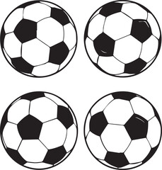 Four black and white soccer balls arranged in a grid on a white background football sport