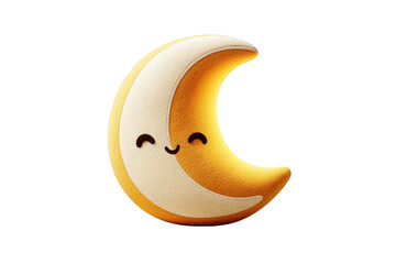 Cute Plush Moon with Smiling Face on Transparent Background for Kids Bedroom Decor