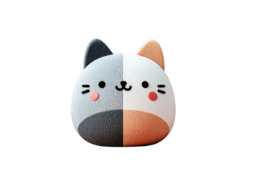 Cute Cartoon Cat Plush Toy with Gray and Orange Colors on Transparent Background