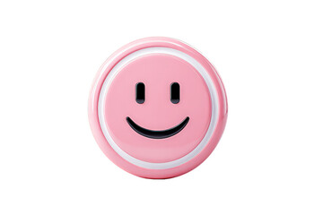 Fototapeta premium Pink Smiley Face Button with Black Eyes and Smile on Transparent Background