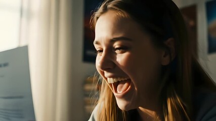 Teen girl exhilarated by acceptance letter, Achievement unlocked! Celebrating success, graduation, academic goals, dream job, career prospects, scholarship. Education pays off!