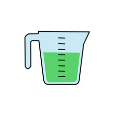 icon of Green Liquid in Measuring Cup. Illustration Volume Measurement Concept