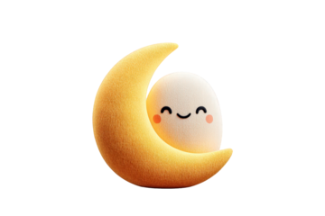 Cute Smiling Moon and Cloud Plush Toy on Transparent Background for Children's Decor