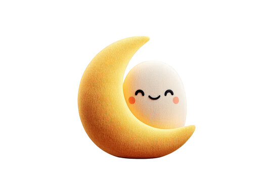 Cute Smiling Moon and Cloud Plush Toy on Transparent Background for Children's Decor