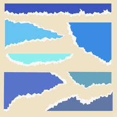 Obraz premium Blue color ripped realistic tears torn paper vector collection. torn paper graphic element