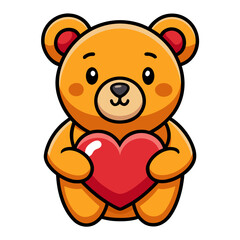 Cuddly cartoon bear holding a vibrant red heart, perfect for Valentine's Day, expressing love, affection, and joy in a cute design