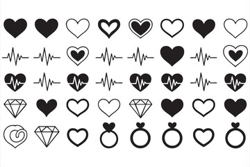 Modern Love and Relationship Icons in Black and White Vector