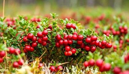 Lush cranberries in a forest setting