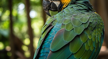 Fototapeta premium Green macaw parrot close up view