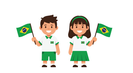 Brazilian Children Holding National Flags