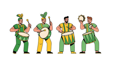 Brazilian Samba Drummers in Festive Carnival Costumes