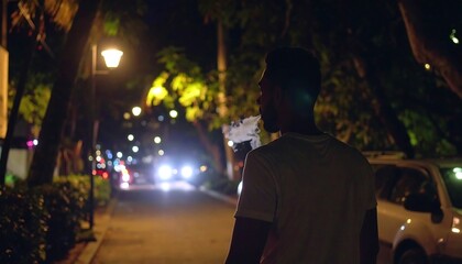 Obraz premium Night scene, man smoking