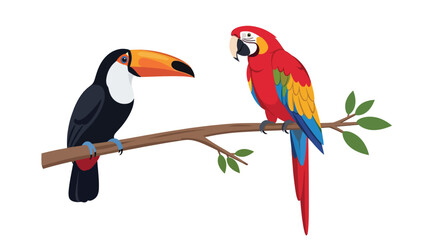 Colorful Toucan and Scarlet Macaw Perched on a Branch