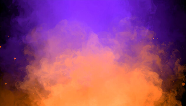 Vibrant and dynamic interplay of fiery orange and mystical purple smoke creating a captivating abstract background with atmospheric depth.