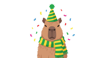 Cute cartoon capybara celebrating a birthday party