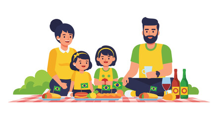 Happy Brazilian family celebrating a national holiday with an outdoor picnic.