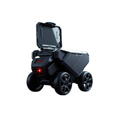 futuristic robotic vehicle with storage compartment and LED light designed for entertainment and transportation purposes in modern technology environments
