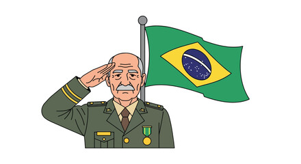 Patriotic Brazilian Army General Saluting the National Flag