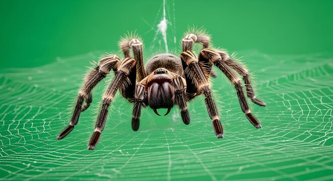Tarantula on Web Close Up