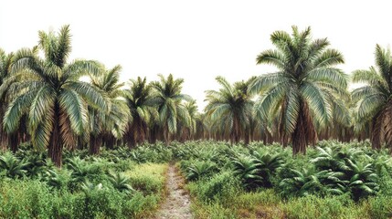 Obraz premium Lush palm grove, path meandering through