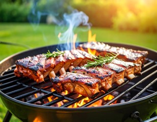 Grilled ribs on a backyard BBQ