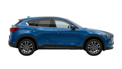 Sleek blue crossover vehicle showcased on a pristine isolated transparent presentation emphasizing