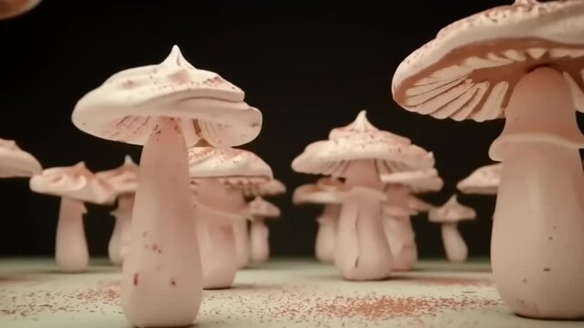 Pink mushroom-shaped meringue cookies