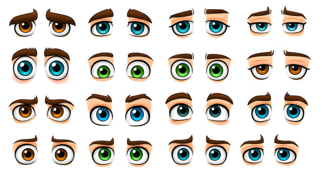Various male cartoon eyes with hair above the brows. Set illustration white background - Powered by Adobe