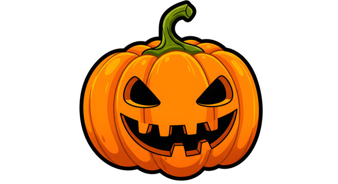 A classic, menacing jack-o'-lantern with sharp, angular eyes and a jagged, toothy grin, isolated on a white background.
