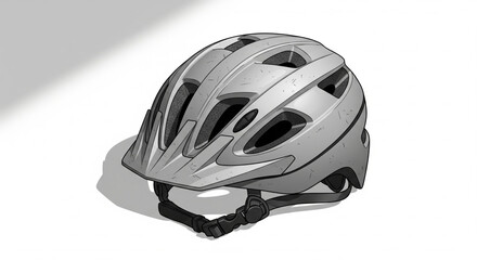 Fototapeta premium Gray bicycle helmet, angled view, showing design details.