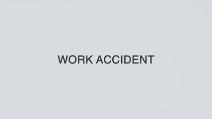 Work accident concept word hand holding stethoscope on white background for injury monitoring, diagnosis, treatment, prevention, workplace safety, and medical awareness