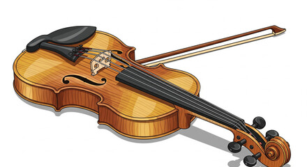 Fototapeta premium A detailed illustration of a classical violin, angled, showing its various components.