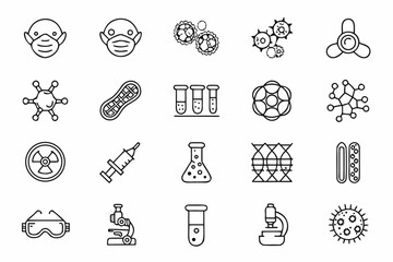 Collection of Science and Medical Icons in Outline Style for Design