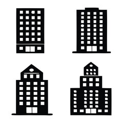 Black Building Silhouette Icons Collection