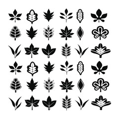 Collection of Black Leaf Silhouettes – Nature Vector Icons