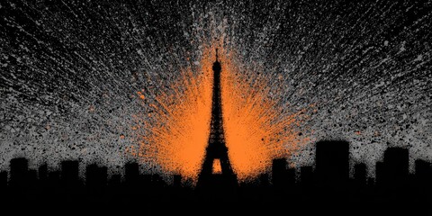 Eiffel tower silhouette at sunset paris landscape art urban dramatic