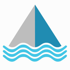Fototapeta premium Minimalist graphic of a shark fin emerging from calm blue ocean waves, symbolizing marine life, danger, or aquatic adventures.
