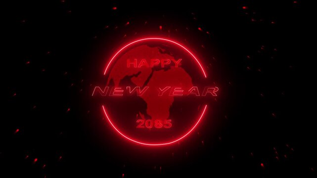 4k video 2085 concept of new year beginning, happy celebration, festival, new life, growth of business investment, finance, innovation. Glowing neon line word of Happy New Year 2085 on virtual screen.