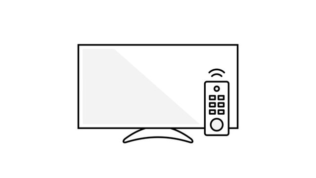 TV and remote control illustration. Monochrome outline icon.